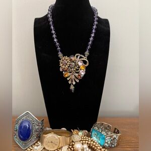 Vintage Inspired Large and Colorful Purple Floral Necklace.